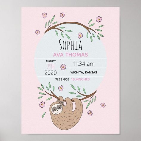 Statistical Marvels: Newborn Stats Posters Sloth Doodle, Baby Footprints Christmas, Baby Handprint Art, Baby Milestone Chart, Baby Handprint Crafts, Announcement Poster, Dragon Baby Shower, First Birthday Posters, Its A Girl Announcement