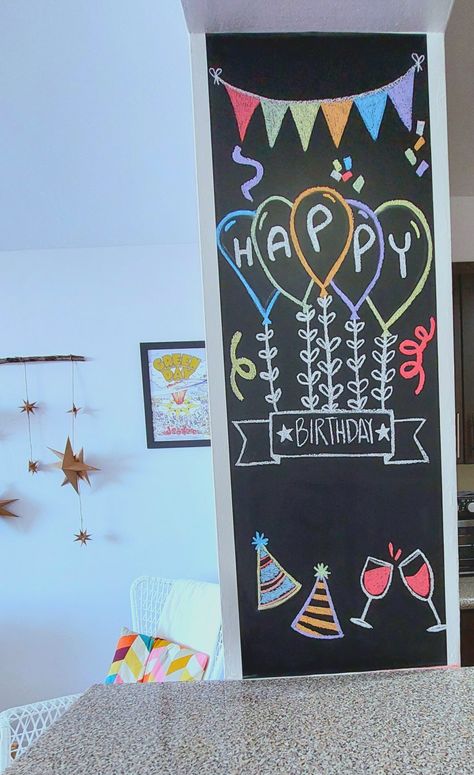 Birthday Boards, Chalk Wall, Happy Bday, Birthday Board, Birthday Diy, Mirror Art, Teaching Materials, Baby Party, Green Day