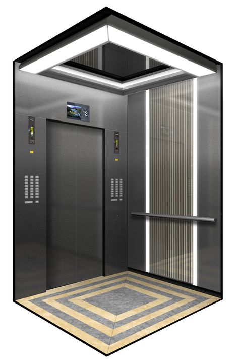 Elevator Design Interior, Unique Elevator Design, Cool Elevator, Black Elevator Interior, Lift Interior, Lift Design Elevator, Elevator Cabin, Elevator Lobby Design, Stair Elevator