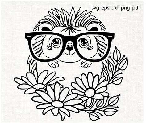 Hedgehog Svg, Hedgehog Day, Hedgehog Clipart, Black Drawings, Colored Drawings, Soft Blocks, Clipart Baby, Baby Hedgehog, Floral Svg