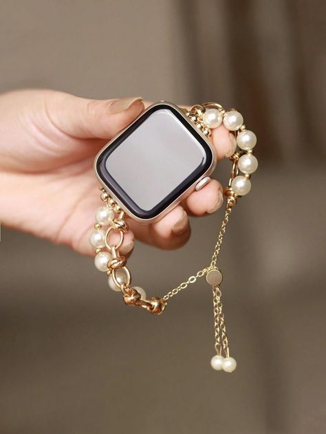 1pc Women's Pearl Bracelet With Metal Strap, Compatible With 38/40/41/42/44/45/49mm Apple Watch Series Ultra/SE/8/7/6/5/4/3/2/1I discovered amazing products on SHEIN.com, come check them out! Beaded Tiger, Chain Collar, Purple Beaded, Apple Watch Ultra, Cats Eye Stone, Watch Fashion, Watch Ultra, Metal Straps, Band Bracelet