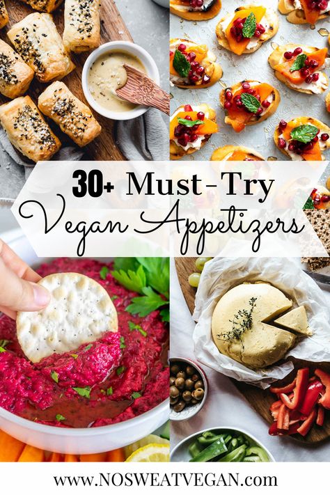 From Dips & Spreads to Classic Finger Foods, this collection of over 30 Easy Vegan Appetizers has you covered. Whether you're celebrating Christmas or New Year's Eve, gathering for game day or just cozying up for a weekend in, these Vegan Appetizer Recipes will turn any ingredients into party food! #veganappetizers #veganfingerfood #veganstarters #easyveganappetizers #veganchristmasrecipes #vegannewyearseverecipes #vegangamedayrecipes #vegancanapes Vegan Christmas Finger Food, Vegan Party Finger Foods, Vegan Christmas Appetizers Party, Christmas Vegan Appetizers, Vegan Christmas Party Food, Vegan Finger Foods For Party, Vegan Appetizers Finger Foods, Vegan Party Food Easy, Vegan Christmas Appetizers