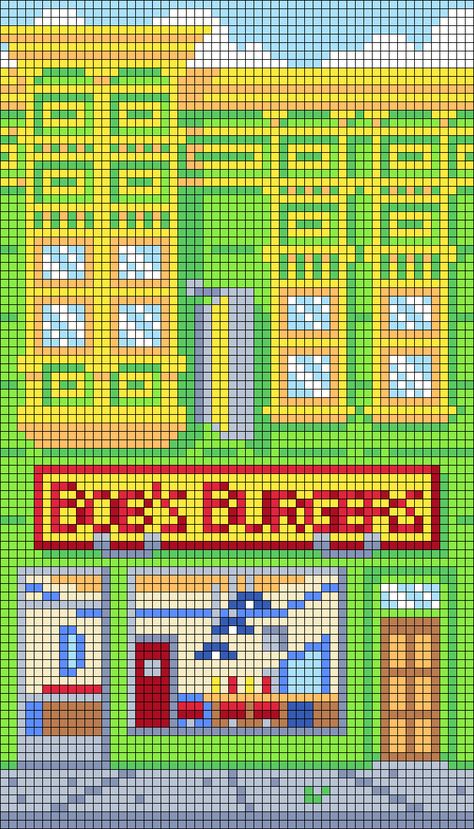 Bobs Burger Crochet, Bobs Burgers Alpha Pattern, Bobs Burgers Pixel Art, Bobs Burgers Crochet, Bobs Burgers Cross Stitch, Tapestry Crochet Charts, Alpha Tapestry, Alpha Grids, Crochet Templates