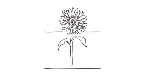 Sunflower Single Line Tattoo, Single Line Sunflower, Sunflower Drawing Simple, Line Art Sunflower, Sunflower Line Art, Letter R Tattoo, Simple Sunflower, Earthy Tattoos, Capricorn Tattoo