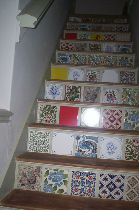 Funky tiled stairs Funky Tiles, Funky Tile, Tiled Stairs, Tile Stairs, Creative Stuff, Future House, Dream Life, Decorative Tray, Decorative Boxes