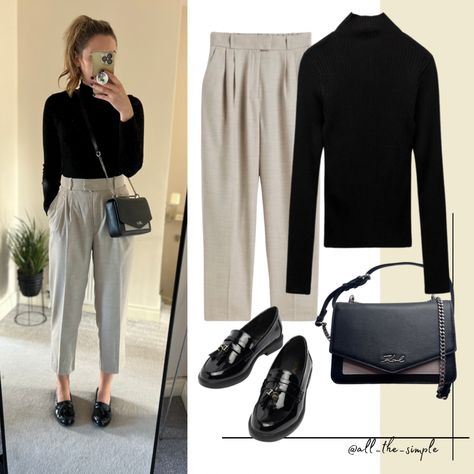 Pants With Loafers Outfit, Black Loafer Outfits Women Work, Platform Loafers Outfit Ideas, Black Loafers Outfit Winter, Classic Loafers Outfit, Chunky Loafers Outfit Work, Tassel Loafers Women Outfits, Penny Loafer Outfits Women, Black Loafer Outfits Women