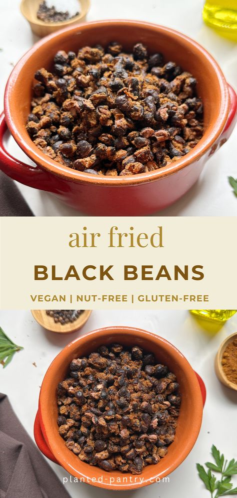 These Air Fried Black beans are perfect for snacking or adding a crunchy topping to any meal. Air Fried Black Beans, Fried Black Beans, Refined Sugar Free Recipes, Dried Black Beans, Nut Free Recipes, Gluten Free Vegan Recipes, Vegan Gluten Free Recipes, Special Desserts, Homemade Tacos