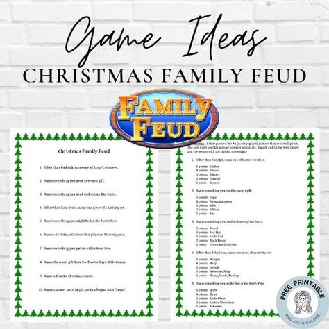 Family Feud Christmas Diy Family Feud Game, Christmas Family Feud Questions, Christmas Left Right Game, Office Holiday Party Games, Gift Passing Game, Left Right Christmas Game, Game For Christmas, Christmas Family Feud, Gift Games