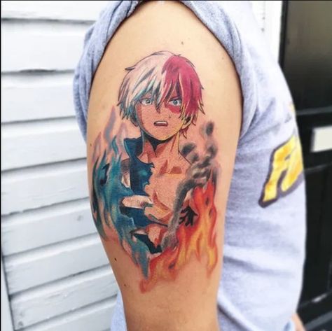 Todoroki Tattoo, Hero Academia Tattoo, My Hero Academia Tattoo, Academia Tattoo, Small Japanese Tattoo, Dragon Tattoo Drawing, Hero Tattoo, Girl Thigh Tattoos, Gamer Tattoos