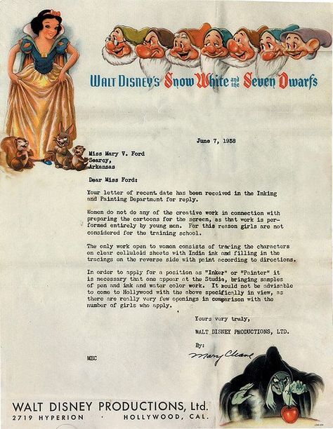 Walt Disney Studio, Disney Letters, Mary Blair, Frank Thomas, Miss Mary, Women's History, Old Disney, Life Quotes Love, Seven Dwarfs