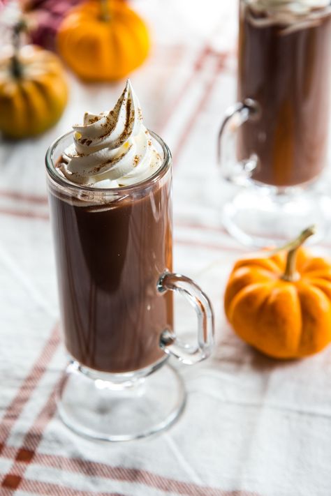 Spiked Pumpkin Spice Hot Chocolate Hot Chocolate Dairy Free, Spiced Hot Chocolate Recipe, Pumpkin Spice Hot Chocolate, Spice Hot Chocolate, Jelly Toast, After Dinner Cocktails, Starbucks Hot Chocolate, The Chunky Chef, Chunky Chef