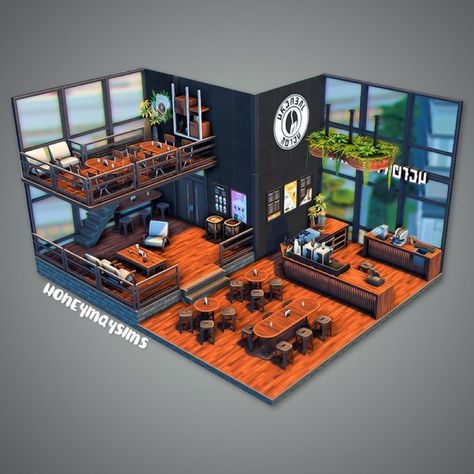 Restaurant Tycoon Designs, Roblox Restaurant Tycoon 2 Designs, Sims 4 Restaurant Ideas, Restaurant Tycoon 2 Ideas, Minecraft Restaurant Interior, Restaurant Plan Architecture, Sims 3 Houses, Simple Coffee Shop, Aesthetic Home Kitchen