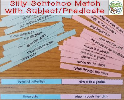 Teaching sentence structure just got super silly!  Check out how to introduce the subject and predicate of a sentence in an engaging and interactive way. Subject Predicate Activities, Subject And Predicate Games, Teaching Sentence Structure, Subject Predicate, Teaching Sentences, Silly Sentences, 5th Grade Writing, 3rd Grade Writing, 2nd Grade Writing