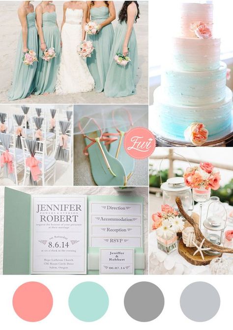 Soft and romantic wedding colors. Sea foam Beach Wedding Color scheme. Beach Wedding Colors Schemes, Coral Cake, Romantic Wedding Colors, Mint Bridesmaid Dresses, Beach Themed Wedding, Beach Theme Wedding Invitations, Beach Wedding Colors, Wedding Themes Summer, Navy Wedding Invitations