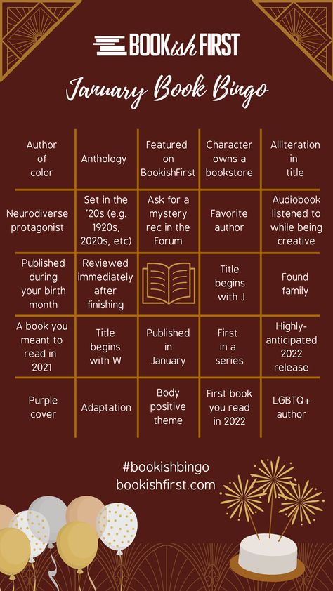 January 2022 Bookish Bingo - Book Talk / Bookish Bingo - BookishFirst Forum January 2024 Book Bingo, Winter Book Bingo, January Book Bingo, December Book Bingo, Books Bingo, Bookish Bingo, Bookish Photos, Book Bingo, Book Games