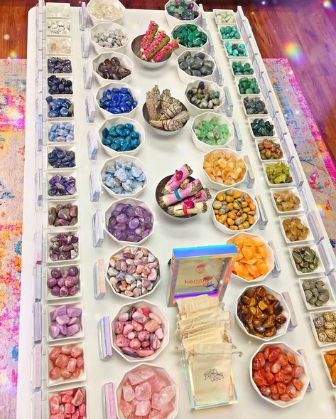 Candle Shop Display, Bright Tattoos, Tumbled Crystals, Unique Crystals, Rose Stone, Amethyst Tumbled, Crystal Castle, Raw Rose Quartz, Crystal Magic