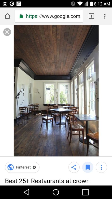 Black Cauffered Ceiling, Black Ceiling White Walls, Black Wood Ceiling, Black Wood Trim, Black Modern Interior, Dark Wood Ceiling, Black Trim Interior, Wood Plank Ceiling, Stained Trim