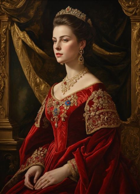 Royal Portraits Painting, Medieval Royalty, Queen Portrait, Queen Isabella, Fantasy Queen, Royal Girls, Spanish Woman, Royalty Aesthetic, Queen Costume