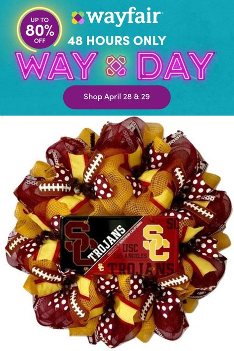 University Southern California, Sports Wreath, Sports Crafts, Usc Trojans Football, Trojans Football, Navy Blue Decor, License Plate Sign, Sports Wreaths, Football Wreath