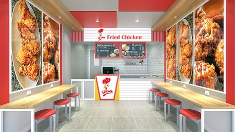 Fried Chicken Interior Design, Fried Chicken Shop Design, Fried Chicken Restaurant Design, Chicken Restaurant Design, Chicken Bar, Chicken Store, Chicken Brands, Food Stall Design, Fried Chicken Restaurant