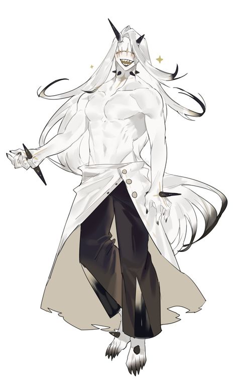 Homonculus Character Design, Half Demon Half Human Male, Spirit Creature Art, Cerberus Human Form, Special Grade Cursed Spirit Oc, White Demon Art, Small Creature Concept Art, Nephilim Character Design, Third Eye Character Design