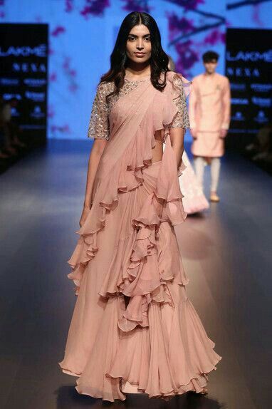 #peach ruffle saree Ruffled Saree, Casual Attire For Women, Anushree Reddy, Bridal Lehenga Collection, Ruffle Saree, Saree Gown, Indian Saree Blouses Designs, Salwar Kamiz, Traditional Indian Outfits