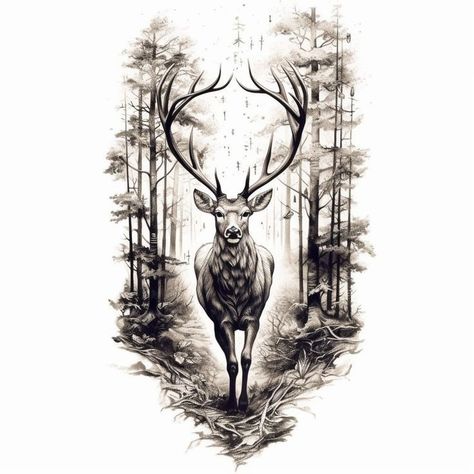 Deer Tattoo Drawing, Deer Tattoo Men Arm, Whitetail Deer Tattoo, Deer Tattoo Design, Stag Tattoo Design, Hirsch Tattoo Frau, Deer Tattoos, Deer Head Tattoo, Elk Tattoo