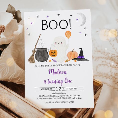 $3.15 | BOO Ghost Pumpkin Halloween Birthday | Halloween Birthday Invitations | halloween birthday invitations, halloween party invitations, girl halloween party, ghost birthday invitation, halloween bash, spooktacular party, ghost first birthday invitation, pumpkin birthday, first boo day, spooktacular birthday Halloween Party Ideas For Teens, Halloween Party Ideas Games, Halloween Party Ideas Food, Girl Halloween Party, Fall Wedding Invites, Fun Halloween Party Ideas, Theme Halloween Party, Halloween Party Ideas For Adults, Invitations Halloween Party