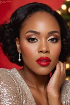 Holiday Makeup Black Women, Holiday Party Makeup Christmas, Christmas Party Makeup Classy, Christmas Party Makeup Looks, Christmas Holiday Makeup, Christmas Eye Makeup Ideas, Holiday Makeup Looks Christmas, Holiday Makeup Christmas, Holiday Eye Makeup