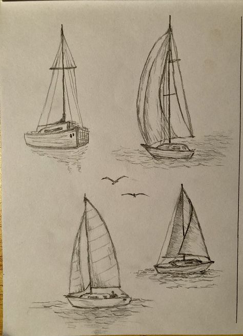 Drawing Boats Ideas, Sail Boat Sketches, Sailboat Drawing Sketches, Lighthouse Pen Drawing, Micron Drawing Ideas, Simple Sailboat Painting, Sailboat Sketch Simple, French Things To Draw, Doodle Inspo Aesthetic