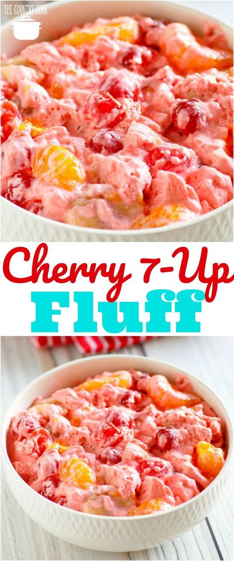 Cherry 7Up Fluff recipe from The Country Cook #nobake #salads #dessert #summer #easy #ideas #mandarinorange #cherry #coolwhip Fluff Salad Recipes, Dessert Summer, Fluff Recipe, Fluff Desserts, Jello Desserts, Country Cook, The Country Cook, Jello Recipes, Fruit Dishes