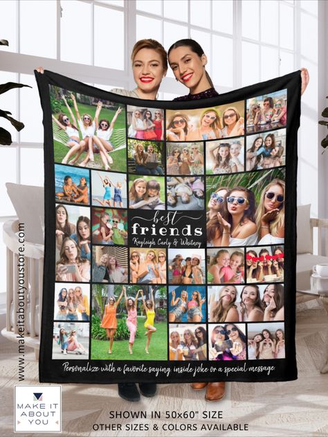 Create a BEST FRIENDS custom color photo memory keepsake blanket utilizing this easy-to-upload photo collage template with 30 square and rectangle pictures and personalized with your names and a personal message for a meaningful gift for your BFF or Besties. Keepsake Blanket, Collage Gifts, Birthday Photo Collage, Photo Collage Gift, Photo Collage Template, Collage Making, First Birthday Photos, Collage Template, Photo Memories