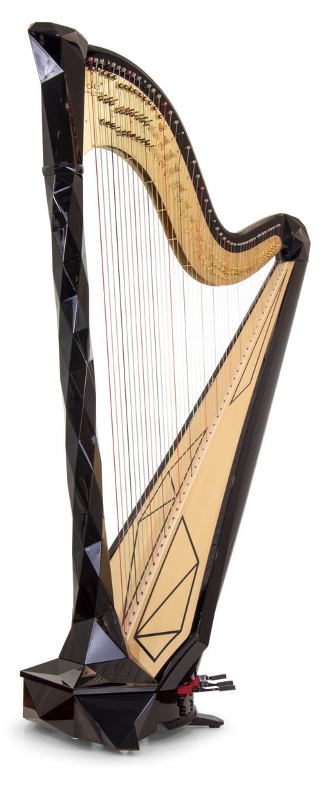 Harp Reference, Harp Aesthetic Medieval, Pedal Harp, Harp Design, Harp Guitar, Instrument Music, Weaponized Harp, Instruments Art, Black Lacquer