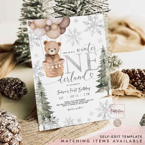 "📌 Age: ONE - First 1st Birthday 📌 Size: 5\"x7\" Front and Back 📌 Self-Edit Template ⚠️ \"Winter ONEderland\" IS NOT EDITABLE⚠️ 📌 After ordering you will receive access link in email. Please ensure your Etsy email is correct. 📌 Template expired in 90 days after purchased 📌 File Types: JPG, PDF 📌 PERSONAL USE ONLY 🔹【 FREE DEMO 】 Try before your buy! https://www.corjl.com/d/H8J57 🔹【 MATCHING ITEMS 】 https://www.etsy.com/shop/FiddleRiverStudio/search?search_query=45V1 🔹【 DETAILS 】 Instant access to edit your template after purchase! This item is a self edit template. No software needed. Personalize this item right in your browser. You may use the Digital file to print as many as needed, including send digitally. 🔹【 HOW IT WORKS 】 * * * * * * * * * * * * * * * * * * * * * * 1. After Winter One Year Old Birthday, Baby Boy First Birthday Ideas Winter, January First Birthday, Winter 1st Birthday Party Boy, Winter First Birthday Themes, Winter Baby Birthday Party, Winter Onederland Party Boy, Winter Baby Birthday, Winter Wonderland First Birthday