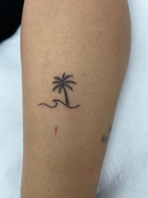 Cancun Tattoo Idea, Tenerife Tattoo Ideas, Curacao Tattoo, Small Summer Tattoos, Tenerife Tattoo, Palm Trees Tattoo, Ibiza Tattoo, Vacation Tattoos, Beach Inspired Tattoos