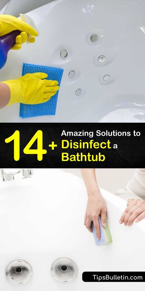 Find out how to safely disinfect your porcelain or acrylic bathtub to remove bacteria, soap scum, and mold spores. Clean your standard acrylic tub or jetted tub with dish soap and hot water, a Magic Eraser, chlorine bleach, distilled white vinegar, and more. #how #disinfect #bathtub Bathtub Cleaner, Diy Household Cleaners, Bleach White, Mold Spores, Clean Bathtub, Best Cleaner, Bedroom Furniture Makeover, Diy Cleaning Solution, Eclectic Living