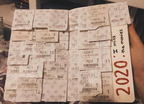 Bullet journal movie tickets 2020 Ticket Journal Ideas, Movie Log Journal, Movie Ticket Ideas, Rowan Core, Movie Ticket Stubs, 2024 Journal, Movie Journal, Film Journal, Movie Ticket