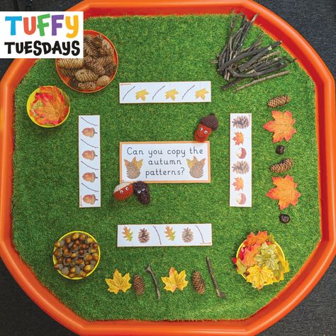 Come and grab today's free tuff tray pack - Autumn patterns https://tpet.co.uk/downloads/autumn-patterns-tuff-tray-pack/ Can the children create the Autumn patterns?  #freetufftray #autumntufftray #tuffytuesdays 5 Little Speckled Frogs, Autumn Patterns, 5 Little Monkeys, Giraffes Cant Dance, Dear Zoo, Decodable Books, Pattern Cards, Teacher's Pet, Bucket Filling