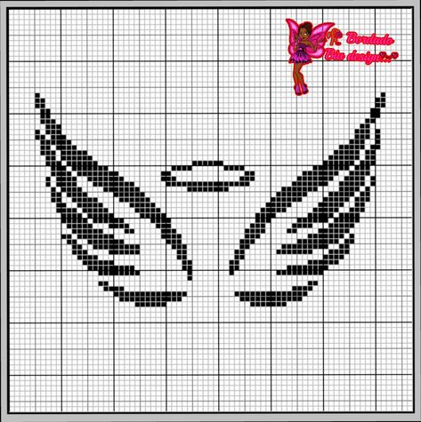 Angel Wings Pixel Art, Angel Wings Cross Stitch, Angel Pixel Art, Pixel Art Alphabet, Cross Stitch Skull, Graph Paper Drawings, Cross Stitch Angels, Graph Crochet, Easy Pixel Art