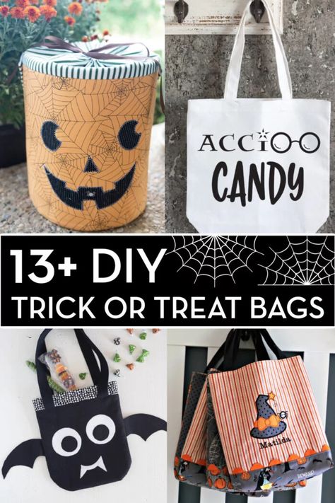 More than 13 Cute Trick or Treat bags to make. Lots of fun last minute DIY trick or treat bag ideas. #Halloween #DIY Diy Halloween Trick Or Treat Bags, Shark Bag, Polka Dot Chair, Halloween Sewing, Halloween Candy Bags, Halloween Treat Bags, Halloween Quilts, Easy Diy Halloween, Halloween Bags