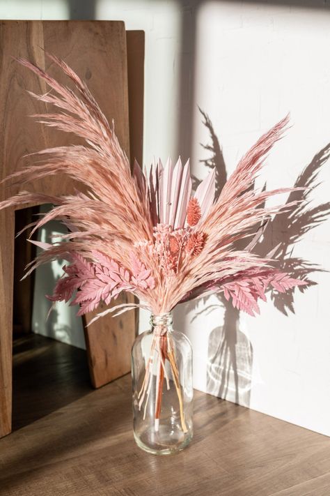 New Mini Preserved Dried Flower and Pampas Bouquet in Pink | Etsy Preserved Bouquet, Pampas Bouquet, Console Table Entryway, Grass Bouquet, Bouquet Home Decor, Bouquet Vase, Pampas Grass Bouquet, Table Entryway, Bouquet Preservation