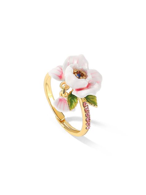 Weight: 5g Hand Painted Enamel 18k Gold Plated Copper Bangles Diy, White Rose Flower, Simple Gift Wrapping, Pirate Treasure, Rose Bracelet, Fine Silver Jewelry, Floral Jewelry, Rose Ring, 18k Gold Ring