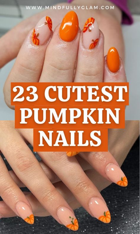 pumpkin nails Pumpkin Designs Nails, Halloween Pumpkin Nails Short, Fall Nails Ideas Halloween, Cute Pumpkin Nails Short, Fall Leopard Pumpkin Nails, Nails With Pumpkins On Them, Leopard Print Pumpkin Nails, Fall Nail Art Pumpkin, Simple Halloween Nails Short Pumpkin