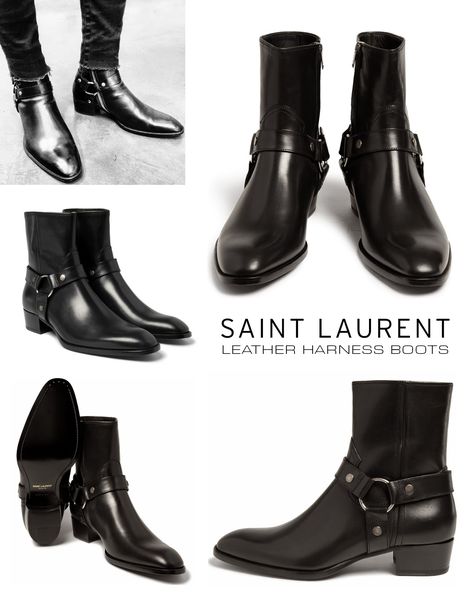 Saint Laurent Leather Harness Boots Harness Boots Men Outfit, Men’s Heeled Boots, Harness Boots Men, Ysl Chelsea Boots Men, Saint Laurent Boots Men, Men's Luxury Lace-up Chelsea Boots, Saint Laurent Boots, Harness Boots, Mens Boots Fashion