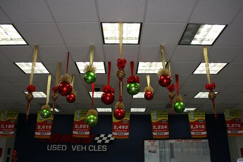 Balls and Shaped Christmas Ceiling Decorations, via Flickr. Office Christmas Decorations Contest, Classroom Ceiling Decorations, Christmas Ceiling, Christmas Ceiling Decorations, Christmas Cubicle Decorations, Christmas Tree And Fireplace, Ceiling Decorations, Rose Gold Christmas, Office Christmas Decorations