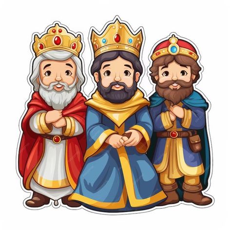 Premium AI Image | Whimsical Holiday Delight We Three Kings Cartoon Christmas Stickers on White Background Mary Craft, Nativity Clipart, King Cartoon, Jesus Nativity, King Drawing, Bethlehem Christmas, Cartoon Drawings Of People, We Three Kings, Cartoon Christmas