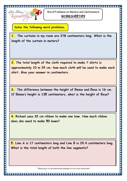 Word Problems on Meters and Centimeters Worksheet Grade 3 Maths Worksheets, Math Measurement Activities, Word Problems 3rd Grade, Mental Math Tricks, Measurement Word Problems, Maths Tricks, Mental Maths Worksheets, Fun Math Worksheets, Fraction Word Problems