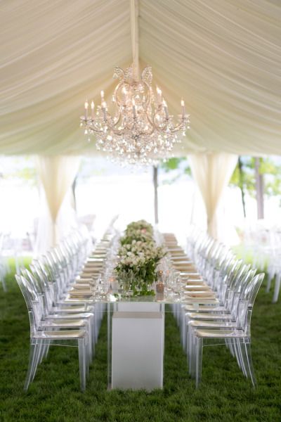 Drop-dead gorgeous: http://www.stylemepretty.com/2015/02/13/elegant-at-home-vow-renewal/ | Photography: Bryce Covey - http://brycecoveyphotography.com/ Vow Renewal Ideas, Wedding Vow Renewal Ceremony, Renewal Wedding, Vow Renewal Ceremony, Wedding Renewal Vows, Top Wedding Trends, Ghost Chairs, Tent Decorations, Wedding Vows Renewal