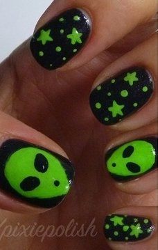 Alien Nails Alien Nails Design, Alien Nail Art, Art Playlist, Alien Nails, Girls Nail Designs, Punk Nails, Unicorn Nails, Goth Nails, Glow Nails