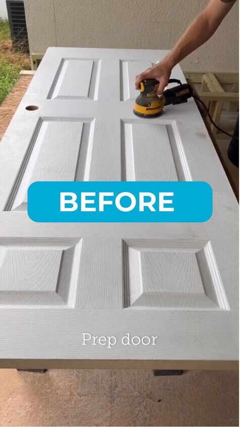 Before After Door Makeover DIY How To Upgrade Builder Grade Doors, Painted Builder Grade Doors, 6 Panel Interior Doors Makeover, Transform Interior Doors, Reface Doors, Building Interior Doors, Paneled Door Makeover, How To Update Old Doors, Exterior Door Update Diy